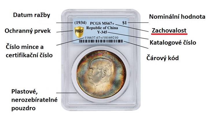 Ukázka certifikované mince dle PCGS